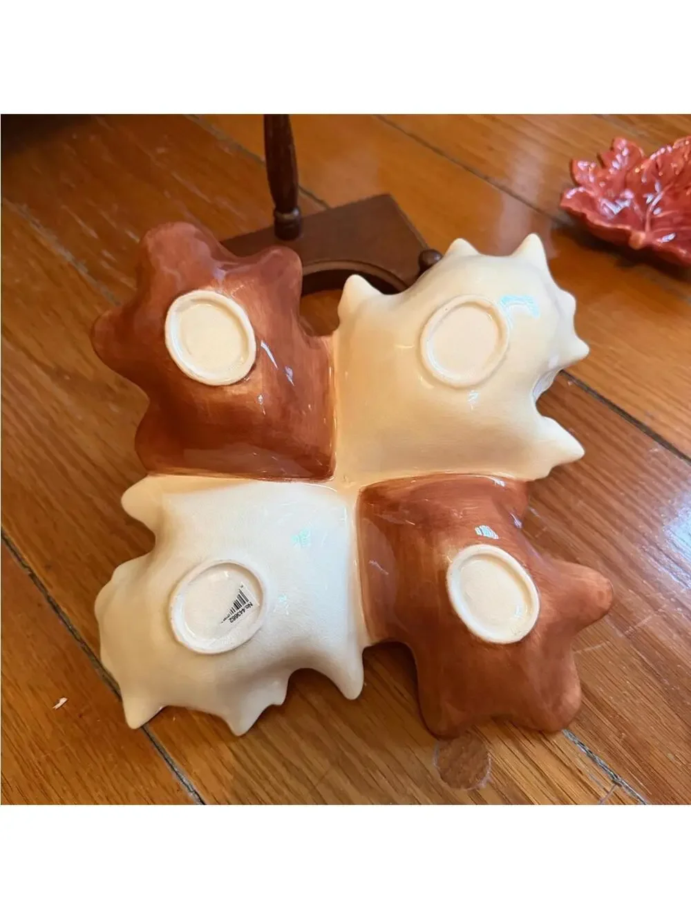 Vintage Oak & Maple Leaf candy/nut dish w 4 handcrafted matching leaf plates.